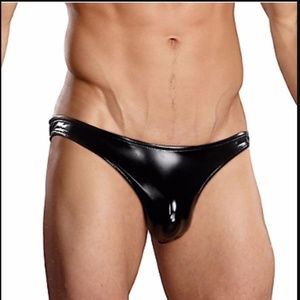 Men's New PVC Black Vinyl Backless Briefs Open Back Underwear